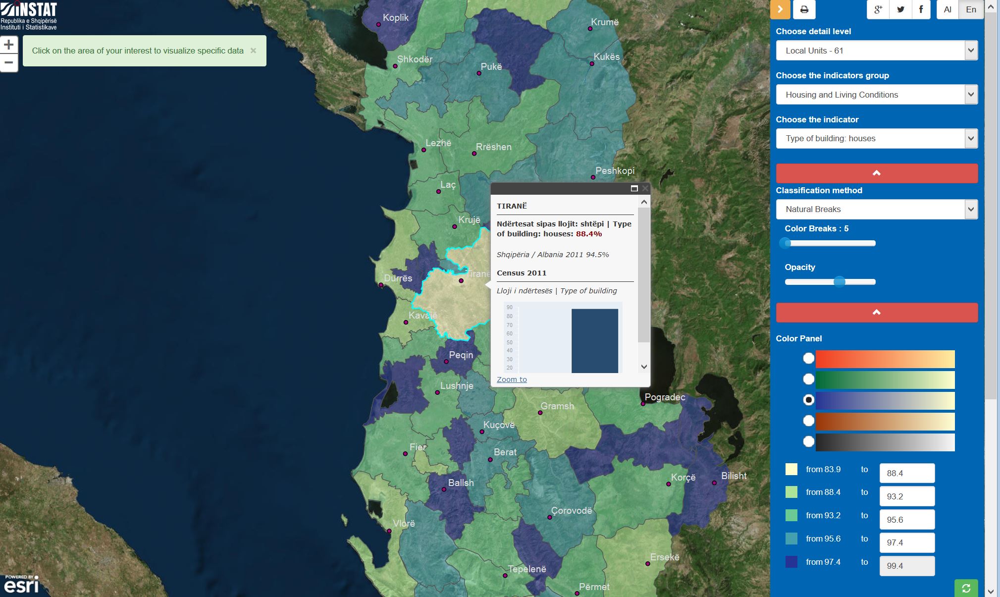 Geospatial tools for statistical operations - Albanian census