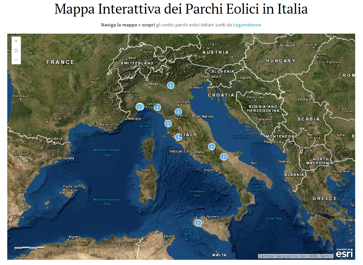 TeamDev ha realizzato un sito web che rappresenta una guida turistica ai Parchi Eolici Italiani. 